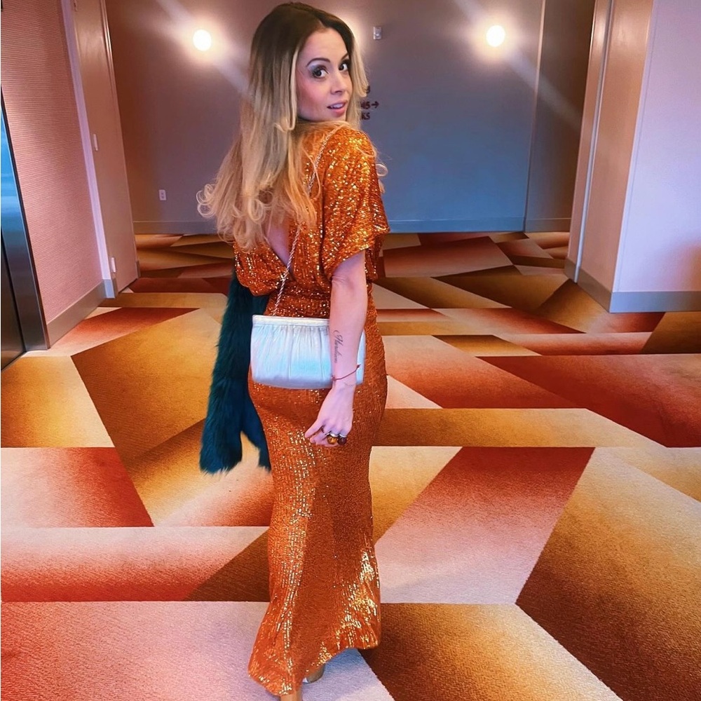 Rust Kimono Sleeve Maxi Occassion Dress - Picture 6 of 17